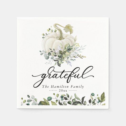 Grateful White Pumpkin Greenery Erntedank Serviette (Vorderseite)
