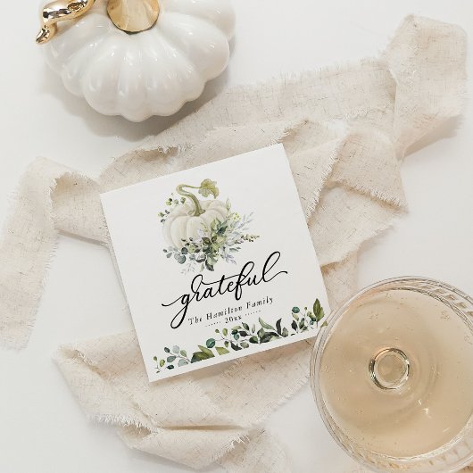 Grateful White Pumpkin Greenery Erntedank Serviette