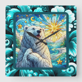 Grateure Polar Bären Imitate aus Glas Quadratische Wanduhr