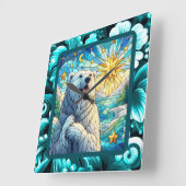 Grateure Polar Bären Imitate aus Glas Quadratische Wanduhr (Winkel)