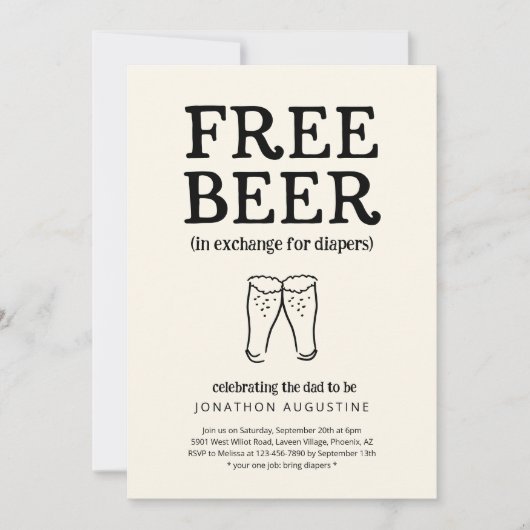 Gratis Bier Funny Diaper Party Einladung (Vorderseite)