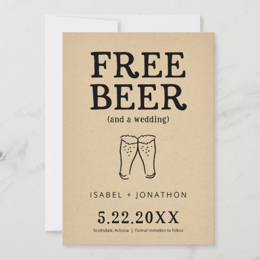 Gratis Bier Funny Save the Date Card Einladung (Vorderseite)