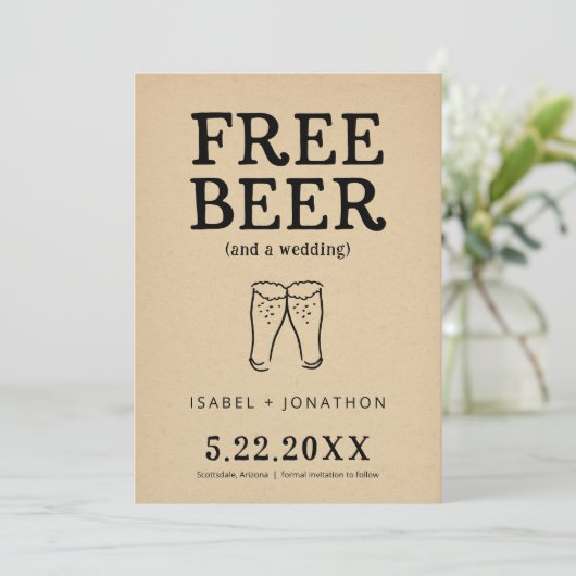 Gratis Bier Funny Save the Date Card Einladung (Stehend Vorderseite)