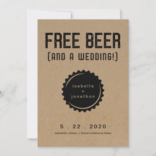 Gratis Bier Funny Save the Date Card Einladung (Vorderseite)