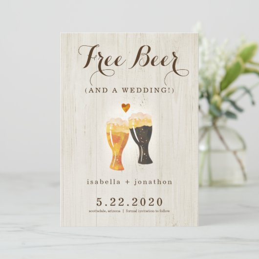 Gratis Bier Funny Save the Date Card Einladung (Stehend Vorderseite)
