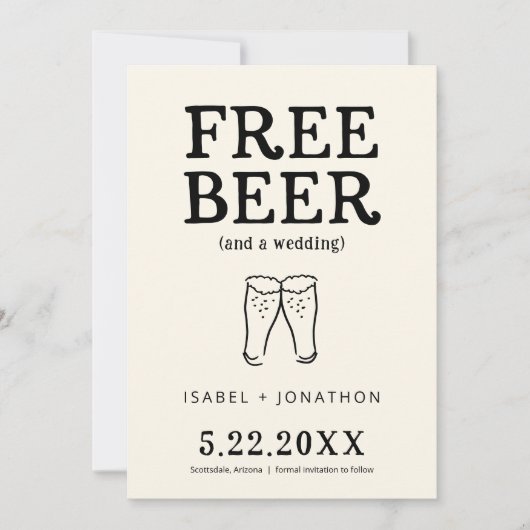 Gratis Bier Funny Save the Date Card Einladung (Vorderseite)