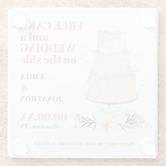 Gratis-Cake-Hochzeit auf Side Pink Funny Save the Glasuntersetzer (Rückseite)