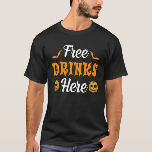 Gratis Drinks hier Funny Pumpkin Beängstigend Bat  T-Shirt
