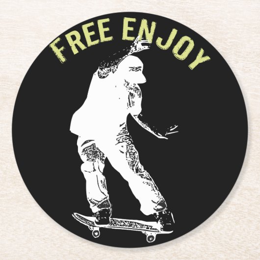 Gratis Enjoy Retro Urban Skateboarding Runder Pappuntersetzer (Vorderseite)