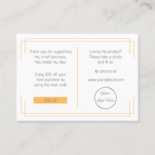 Gratis-Karte für das Logo in weiß orange Visitenkarte (Rückseite)