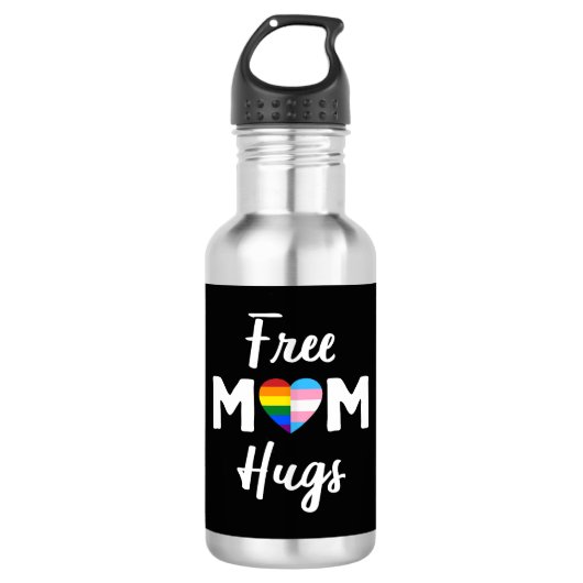 Gratis Mama Hugs II - Rainbow Gay Trans Pride Edelstahlflasche (Vorderseite)