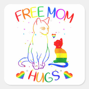 Gratis Mama Hugs LGBT Cat Gay Pride Rainbow Quadratischer Aufkleber