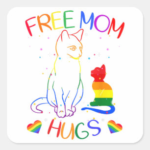 Gratis Mama Hugs - LGBT Cat Gay Pride Rainbow Quadratischer Aufkleber