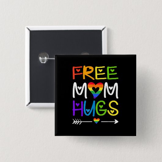 Gratis Mama Hugs Regenbogen Herz LGBT Preis Monat Button (Vorne & Hinten)