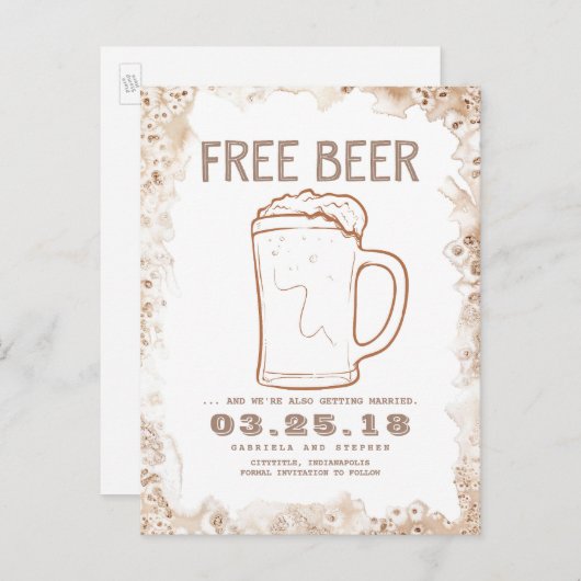 Gratisbier | Rustikal Funny Save the Date Ankündigungspostkarte (Vorne/Hinten)