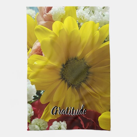 Gratitude Floral Yellow Daisy Photo Geschirrtuch (Vertikal)