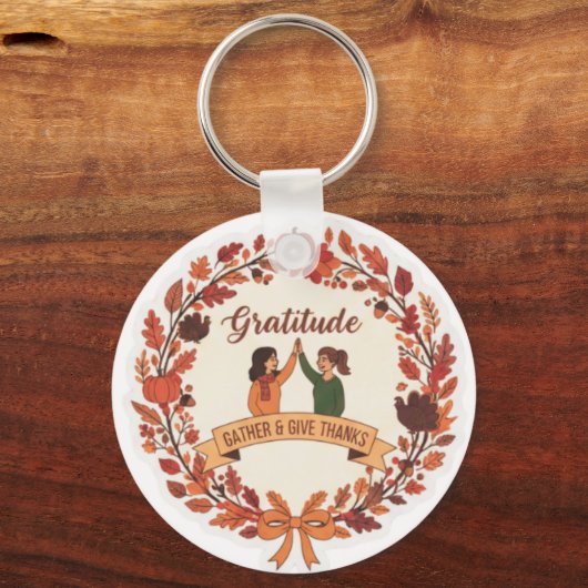 Gratitude Friends Wreath Icon | Thanksgiving Schlüsselanhänger (Vorderseite)