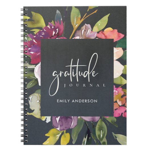 GRATITUDE JOURNAL GREY PINK BURGUNDY PURPLE FLORAL NOTIZBLOCK (Vorderseite)