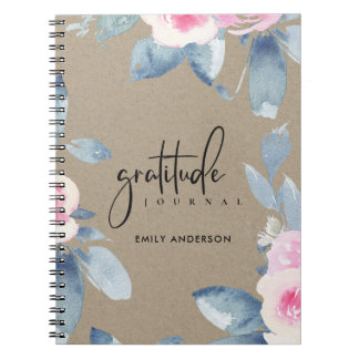 GRATITUDE JOURNAL KRAFT PINK BLUSH BLUE FLORAL NOTIZBLOCK
