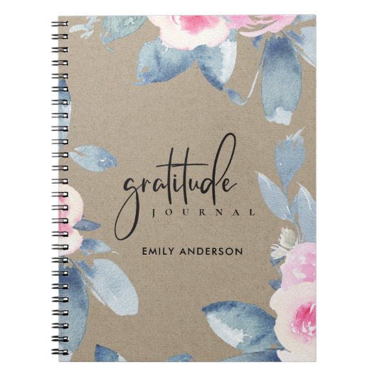 GRATITUDE JOURNAL KRAFT PINK BLUSH BLUE FLORAL NOTIZBLOCK (Vorderseite)