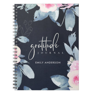 GRATITUDE JOURNAL NAVY PINK BLUSH BLUE FLORAL NOTIZBLOCK