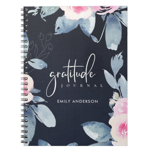 GRATITUDE JOURNAL NAVY PINK BLUSH BLUE FLORAL NOTIZBLOCK (Vorderseite)