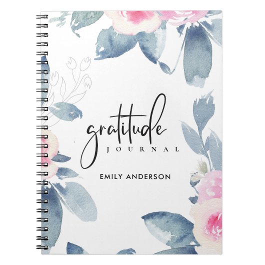GRATITUDE JOURNAL SOFT PINK BLUSH BLUE BLUE FLORAL NOTIZBLOCK (Vorderseite)