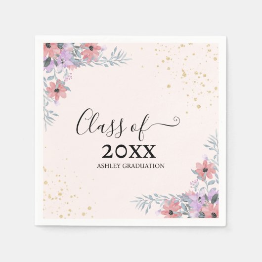 Gratitude Purple watercolor flowers with gold Serviette (Vorderseite)