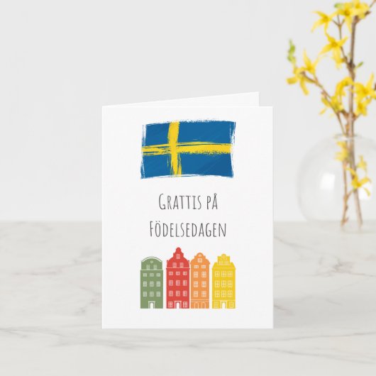 Grattis på födelsedagen Schweden Geburtstag Karte (Gelbe Blume)