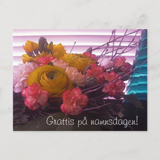 Grattis på namnsdagen, blommor kort postkarte (Vorderseite)