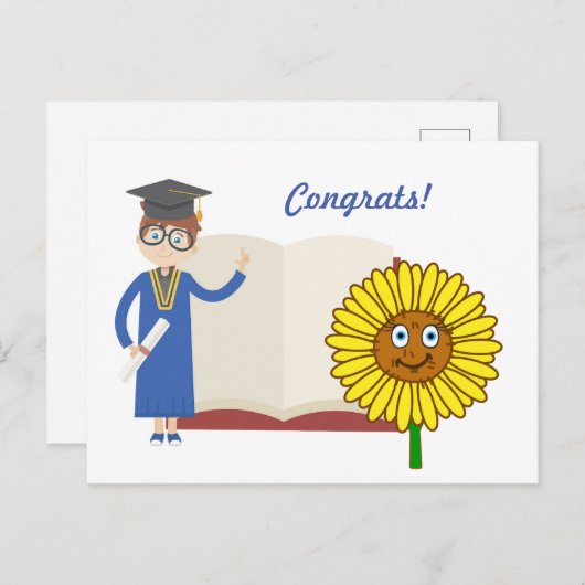 Gratulation Abschluss Sonnenblume Postkarte (Vorne/Hinten)