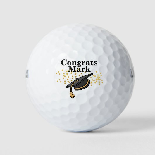 Gratulation an Abschluss Black and Gold mit Namen Golfball (Vorderseite)
