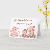 Gratulation Baby Girl New Animes Note Pink Karte (Gelbe Blume)