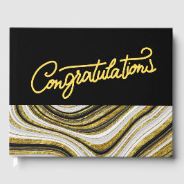 Gratulation Black and Gold Theme Marble Gästebuch