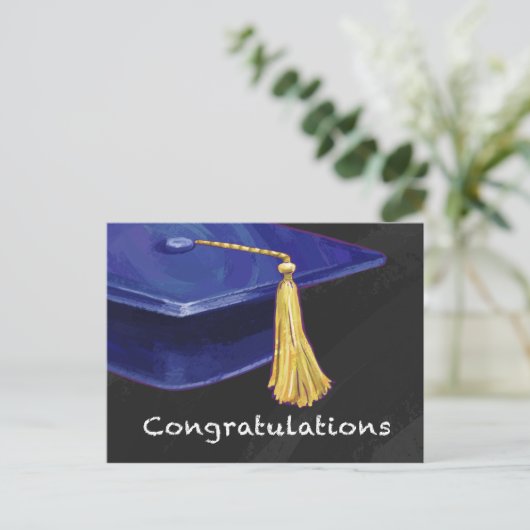 Gratulation Blau und Schwarz Postkarte (Stehend Vorderseite)