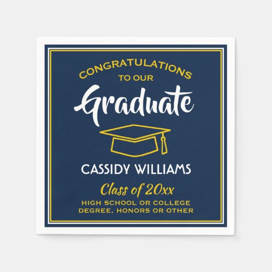 Gratulation Blue Gold Yellow Graduation Party Serviette (Vorderseite)