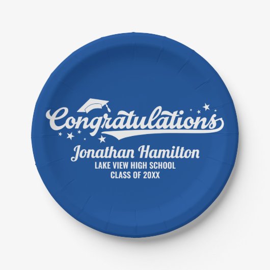 Gratulation Blue Graduation Party Pappteller (Vorderseite)
