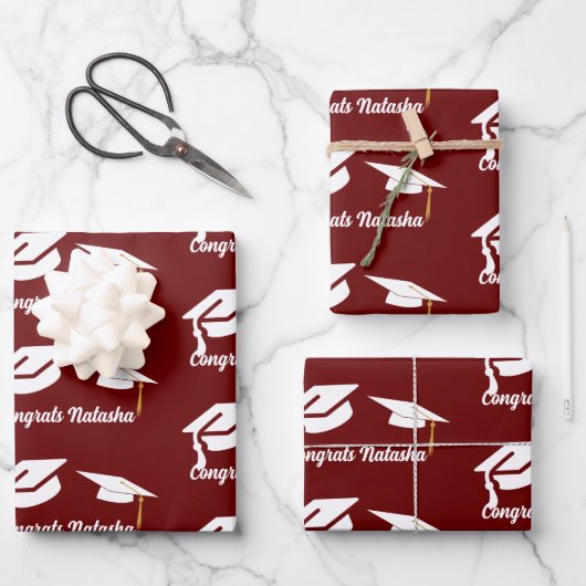 Gratulation Burgund Abschluss feiern Geschenkpapier Set (Vorderseite)