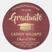 Gratulation Burgundy Red and Gold Abschluss Runder Aufkleber (Vorderseite)