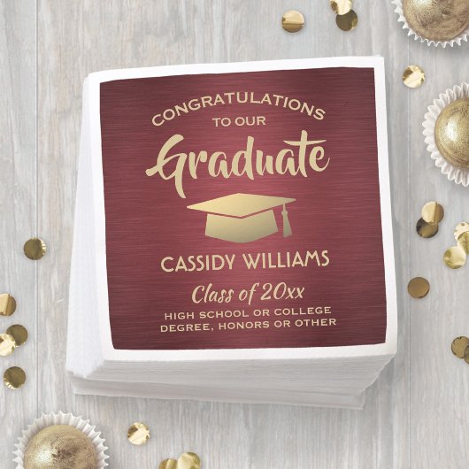 Gratulation Burgundy Red Gold Graduation Party Serviette
