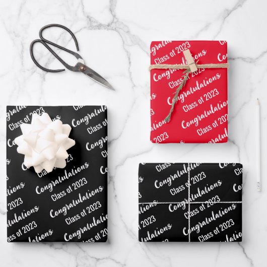 Gratulation Class of 2023 Red Black and White Geschenkpapier Set (Vorderseite)