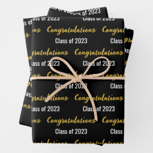 Gratulation Class of 2023 Schwarz-weiß und Gold Geschenkpapier Set