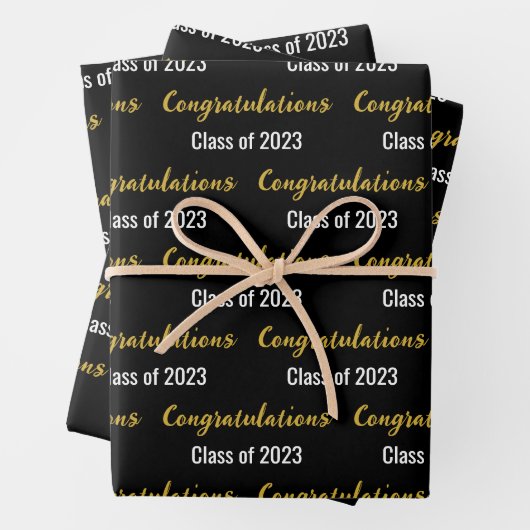 Gratulation Class of 2023 Schwarz-weiß und Gold Geschenkpapier Set (Beispiel)