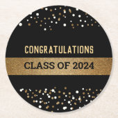 Gratulation Class of 2024 Black Gold Runder Pappuntersetzer (Vorderseite)