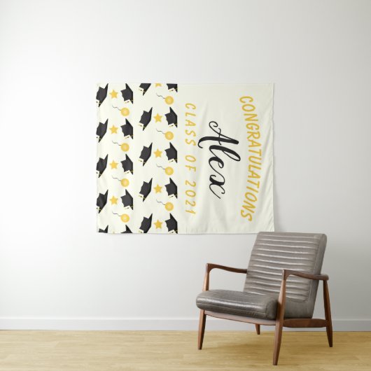 Gratulation Class of Graduate Customize Name Wandteppich (Beispiel (Horizontal))