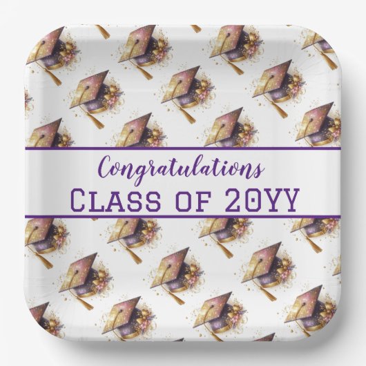 Gratulation Class of Graduation Cap and Diploma Pappteller (Vorderseite)