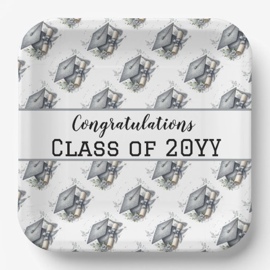 Gratulation Class of Graduation Cap and Diploma Pappteller (Vorderseite)
