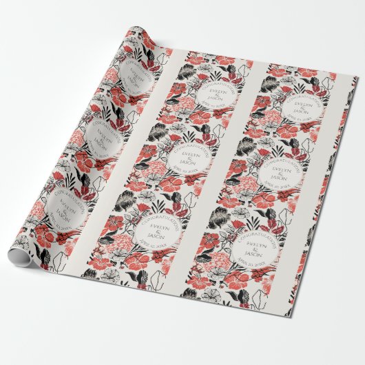 Gratulation Elfenbein-Blumenmuster Geschenkpapier (Ungerollt)
