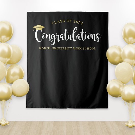 Gratulation Gold Black Graduation Party Wandteppich