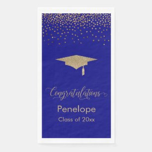 Gratulation Gold Confetti Graduation Cap Blue Serviette